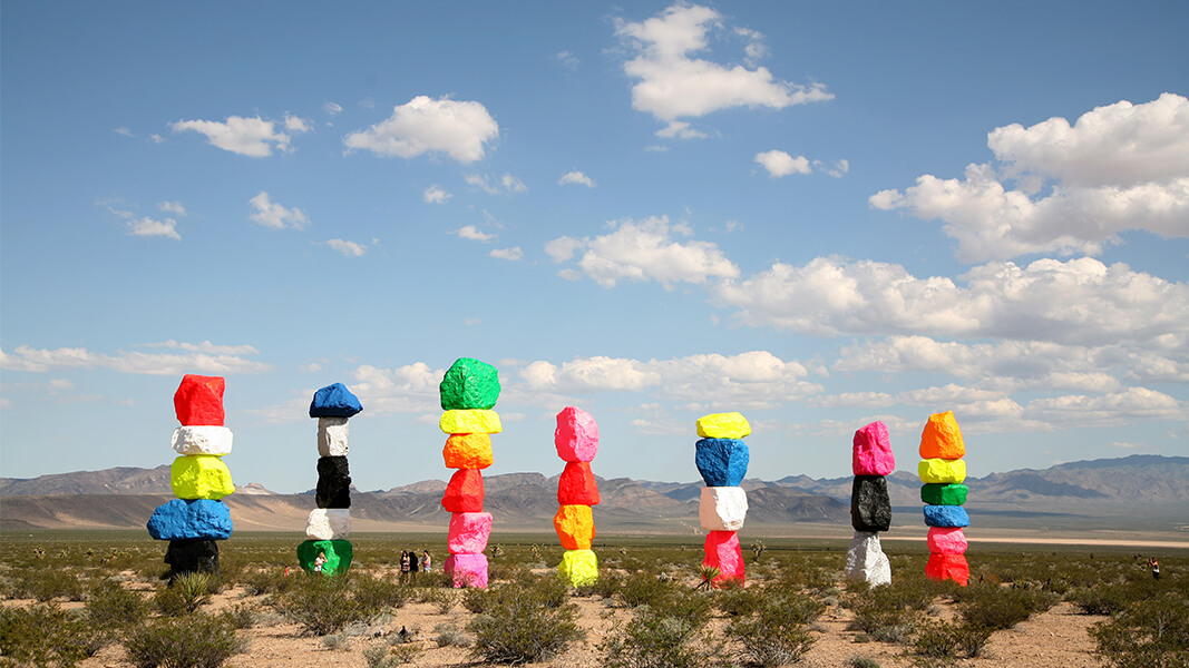 Seven Magic Mountains colorful rock totems